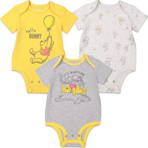 Disney Fairies Winnie the Pooh Newborn Baby Boys 3 Pack Bodysuits 0-3 Months
