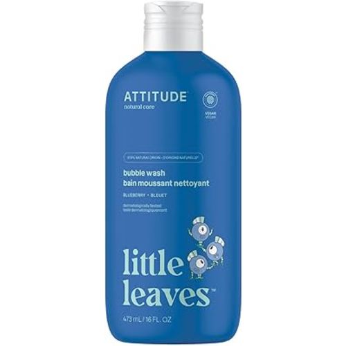 Attitude Bubble Wash for Kids, Hair Shampoo and Body Soap, EWG Verified, Plant- and Mineral-Based, Vegan, Blueberry, 16 Fl Oz