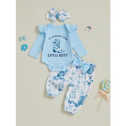 Western Newborn Baby Girl Fall Winter Clothes Cowgirl Ruffle Long Sleeve Romper + Jogger Pant 3Pcs Outfit Set | SHEIN USA