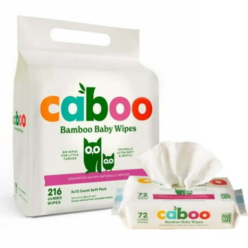 Caboo Viscose from Bamboo Baby Wipes, Made with Eco-Friendly, Honest, Certified Made Safe Ingredients, Unscented Baby Wipes Good for Sensitive Skin, 72 Wipes Per Travel Pack, Total of 216 Wet Wipes