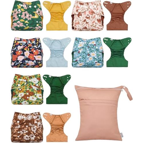 ALVABABY 6 pcs Baby Cloth Diaper Covers with One Wet Bag, Swim Diaper,Cloth Diaper Shell Baby Girls and Boys 6CDC06A