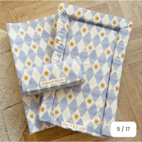 Wedge Baby Changing Mat | Harlequin Blue Print | Bobbin and Bumble | UK | Bobbin and Bumble