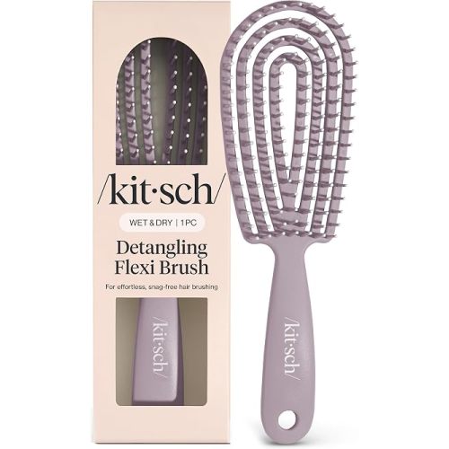 Kitsch Hair Brush Detangler – Flexi Flow Hair Brush for Women, Men & Kids | Detangling Brushes for Curly Hair with Bendable Frame, Bounce Curl Defining Brush for Wet or Dry Strands - Soft Violet