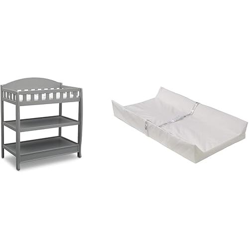 Delta Children Infant Changing Table with Pad, Grey & Foam Contoured Changing Pad with Waterproof Cover