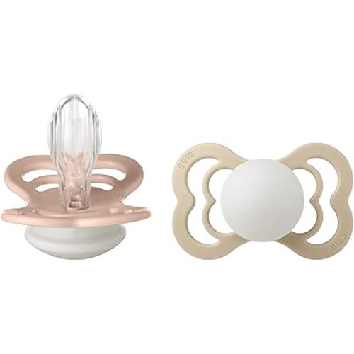 Bibs Supreme Silicone Pacifier for 6+ Months Toddlers 2-Pieces, Size 2, Blush Night/Vanilla Night