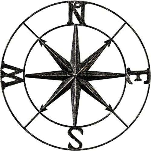 DECORKEY 13" Compass Wall Decor Decorative Round Metal Compass Distressed Wall Décor Nautical Wall Decor for Indoor Outdoor Beach House Decor Nursery Decor Lake House