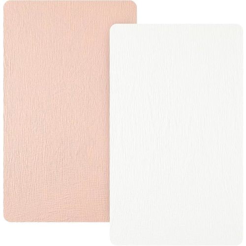 david's kids Muslin Mini Crib Sheets, 2 Pack Cotton Pack N Play Sheets for Girls, Soft Breathable Baby Sheets Fit Pack N Play, Playard and Mini Crib Mattresses, Snow White & English Rose