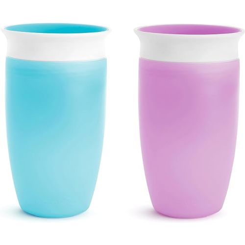 Munchkin Sippy Cups for Toddlers 1-3, Spill Proof Miracle 360 Cup, 10 Ounce, 2 Pack, Blue/Purple