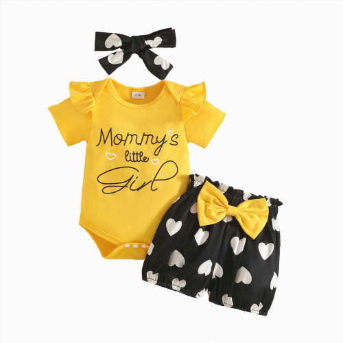 Kogui Baby Girl Summer Clothes Baby Girl Summer Clothes Girl Outfit Ruffle Romper Short Set Cute Baby Clothes for Girl 0 3 6 9 12 18 24 Months (Yellow,3-6 Months)