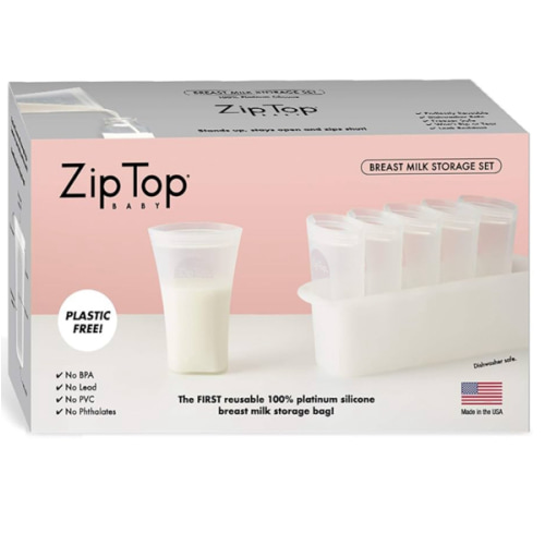 Zip Top Reusable 100% Platinum Silicone Breast Milk Storage, Made in the USA - Bag Set of 6 + Freezer Tray