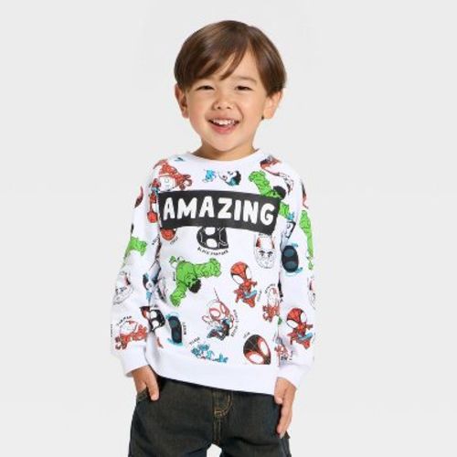 Toddler Boys' Marvel Spidey and Friends "Amazing" Fleece Pullover - White 3T