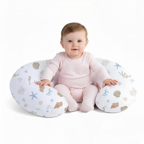 Little Grape Land Nursing Pillow for Breastfeeding, Ergonomic Feeding Pillow with Removable Cover, Baby Feeding Pillow with Hidden Zipper Guard and Supportive Breathable Filling, Shell, Original