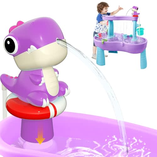 JatlnnPola Water Table Pump Continuous Flow – Dinosaur Rechargeable Battery Powered Water Pump for Water Table Accessories – Summer Outdoor Water Play Toys for Kids Outside (Purple)