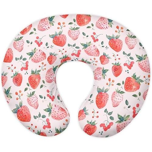 Strawberry Nursing Pillow Covers Reversible and Soft Feeding Pillow Slipcover Fits Standard Infant Nursing Pillow or Positioner for Boy and Girl White(Cover Only)