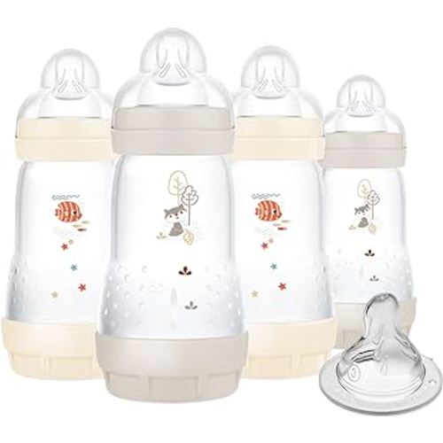 MAM 9oz Easy Start Anti-Colic Baby Bottles, Medium Flow with Bonus Fast Flow Nipple, Breastfeeding-Like Silicone, Reduces Colic and Gas, Easy-to-Clean, BPA-Free, 2 Plus Months