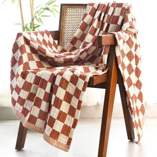 60"x50" Throws 100% Recycled Cotton Double Cloth Checker board - Rust