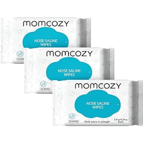 Baby Wipes, Momcozy Nose Saline Baby Wipes, Made Only With Natural Saline, No Additives, 100% Biodegradable, Unscented & Hypoallergenic for Sensitive Skin, Easy to Carry, 90 Count (Packs of 3)