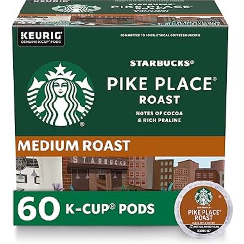 Starbucks K-Cup Coffee Pods, Medium Roast Coffee, Pike Place Roast for Keurig Brewers, 100% Arabica, 6 boxes (60 pods total)