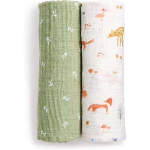 aden + anais Essentials Cotton Muslin Swaddle, Breathable Baby Blanket, Ideal for Boys, Girls, Newborns, Babies & Infants, Receiving Blanket, Soft and Lightweight Wrap, 2 Pack, Sage Woodland