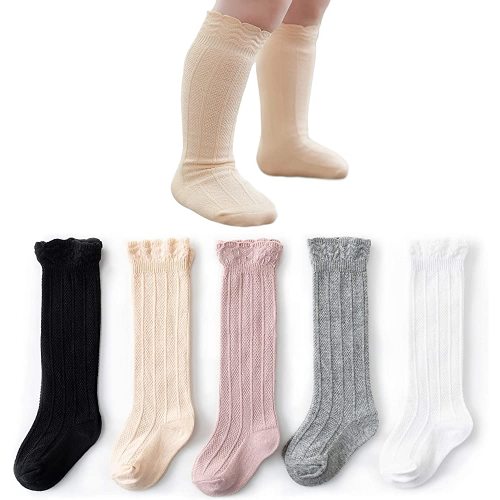 CozyWay Knee High Socks Newborn Infants Toddlers Girls Tube Ruffled Uniform Long Stockings