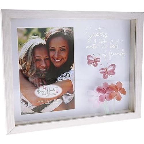 Pavilion - Sisters - MDF & Glass Shadow Box Frame, Holds 4 x 6-Inches Photo, Watercolor Floral & Butterfly Design, Sister Frames for Pictures, 1 Count - 9.5 x 7.5-Inches