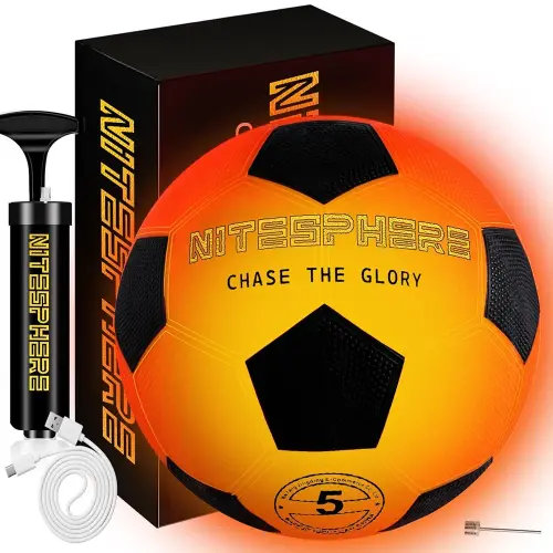Light Up Soccer Ball: Glow in The Dark Ball with LED - Size 5 - Durable & Rechargeable for Outdoor Sports, Birthday Gifts for Boys 8-12 - Fun Nighttime Activity Cool Stuff Kids Age 13 14 15