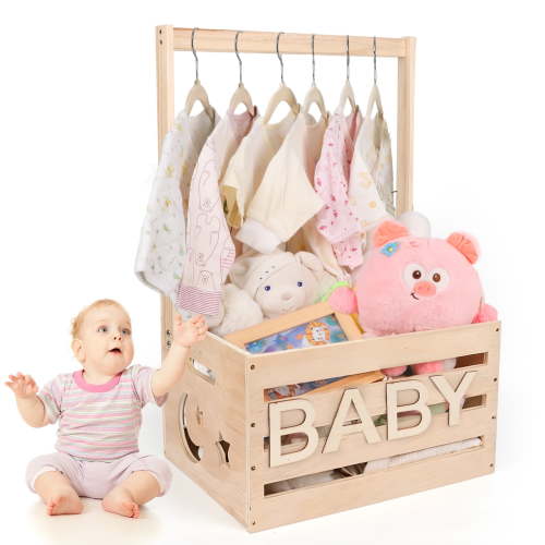 Baby Shower Crate Closet, Wood Shower Basket for New Baby Gift