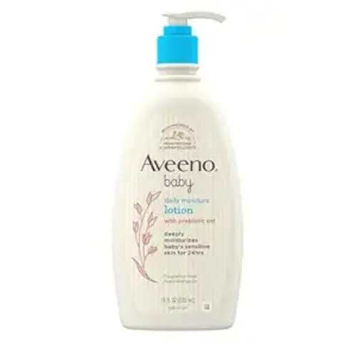 Aveeno Baby Daily Moisture Body Lotion for Sensitive Skin, Hypoallergenic Moisturizing Baby Lotion with Nourishing Oatmeal to Deeply Moisturize Baby's Skin, Fragrance-Free, 18 fl. oz