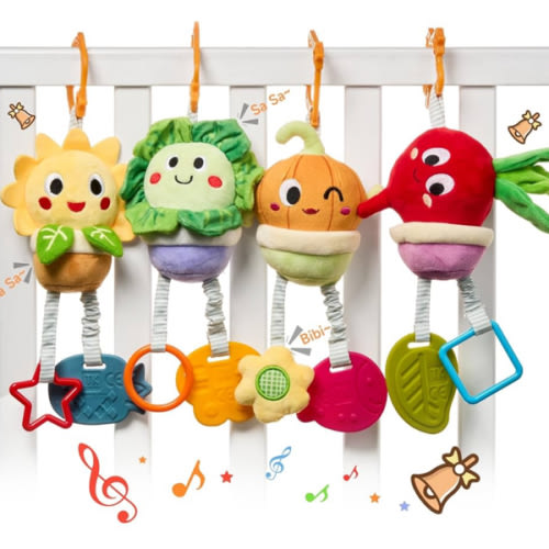 TUMAMA Baby Toys 0 3 6 12 Months, Soft Hanging Stroller Toys Potted Plant Crib Car Seat Toys, Infant Newborn Crinkle Infant Rattles with Teether Squeaky Sensory Developmental Toy