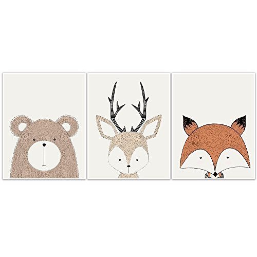 Woodland Creatures Wall Art Nursery Decor - set of 3