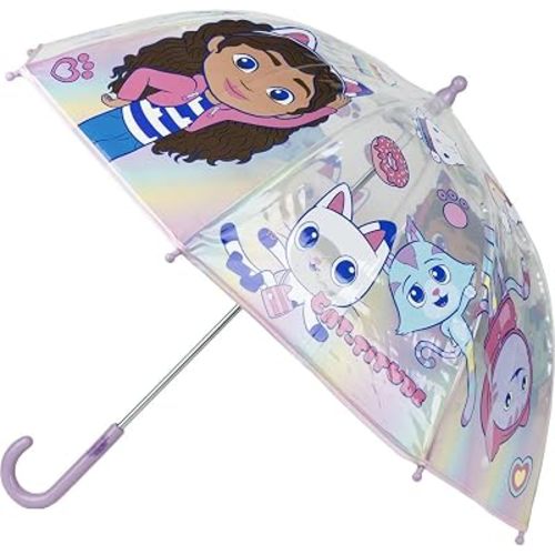 Gabby's Dollhouse Bubble Umbrella - Manual Opening - Pink - Gabby and Friends Print - Made in 100% POE with Fibreglass Structure - Original Product Designed in Spain, Pink, Mediana, Modern