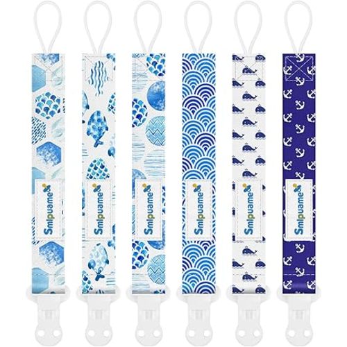 Smlpuame Pacifier Clips for Boys,6 Pack Stylish Binky Clips Strap,Paci Holder with Clip Lightweight Universal Fits Most Pacifiers Teether Toy Teething Ring Soothie,Baby Shower Gifts(Ocean)