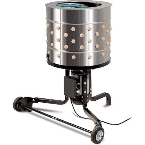 Yardbird 21833 Chicken Plucker, Stainless Steel, 1.5 HP Motor, 20-inch Drum, 110 Natural Soft Fingers, Integrated Irrigation Ring, Transport Wheels, Simple Debris Collection