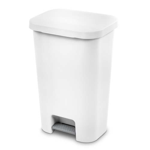 Sterilite Large Kitchen Trash Can, 11.9 Gallon Plastic Garbage Bin with Step Lid, White