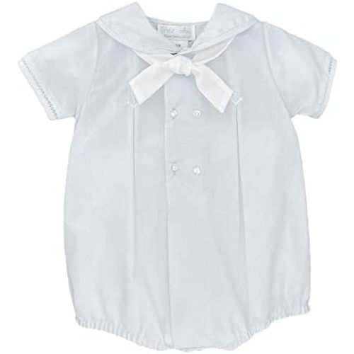 Petit Ami Baby Boys' Sailor Romper with Embroidered Anchors