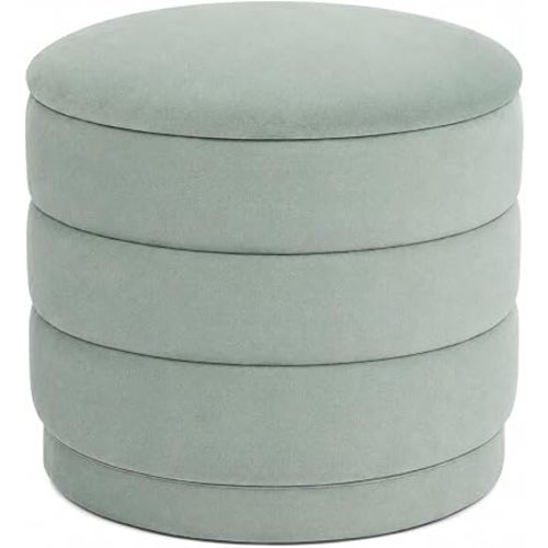 15.4" Round Velvet Storage Ottoman with Reversible Lid, Upholstered Circular Ottoman Footrest with Hidden Storage, Foldable Padded Footstool for Dorm Living Room & Bedroom, Sage Green