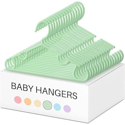 Hsei 60 Pack Pastel Color Kids Nursery Hangers Plastic Baby Hangers Heavy Duty Toddler Hanger for Pants, Coat, Skirts, Closet, Nursery Decor(Green Color)