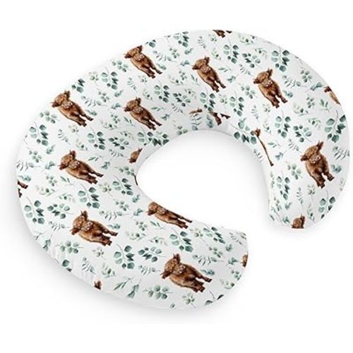 HawSkgFub Highland Cow Eucalyptus Leaf Nursing Pillow Cover for Baby Boy, Western Farm Animal long horn cow Yak Breastfeeding Pillow Slipcover, cowboy Nursing Pillowcase for Newborn Infant, Cover Only