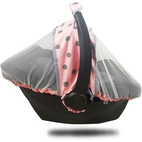 Mosquito Net for Baby Car Seats –Car seat net for Newborn Carrier-Breathable mesh net for Infant Car Seats, Carrier, Elastic Edge, Kick Proof, Polka dot, White, Patent Design
