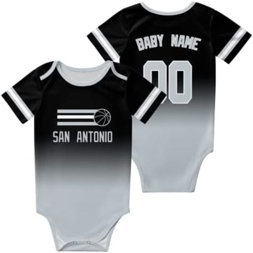 Custom Newborn Clothes,Baby Short Sleeve Basketball Clothes,City Gradient?Bodysuit,Personalized Baby Name Number
