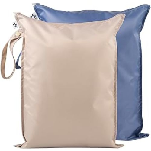 Tiny Twinkle Mess-proof Wet Bags 2 Pack Waterproof and Washable Bag for Travel storage, Stroller, Daycare, Baby Diapers, Yoga, Beach, Pool, Wet Toddler Swimsuits (Periwinkle,Pebble)
