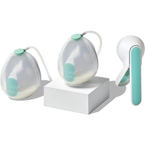 Willow Wave - Wearable Double Manual Breast Pump - Fits Fully in Bra - Ergonomic Handle - Wearable Breastfeeding Pump - Hospital Grade Suction - Postpartum Essentials - Holds 5oz per Cup