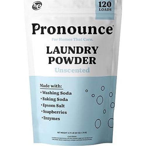 Pronounce Laundry Detergent Powder Alternative | Cleaner Ingredients. Safer for Sensitive Skin. Stain + Smell Fighting. Fragrance Free, HE Safe - 120 Loads (Unscented).