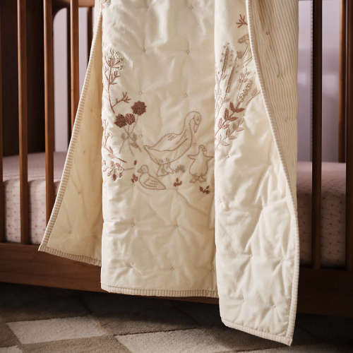 Darling Ducklings Embroidered 100% Organic Cotton Baby Crib Quilt