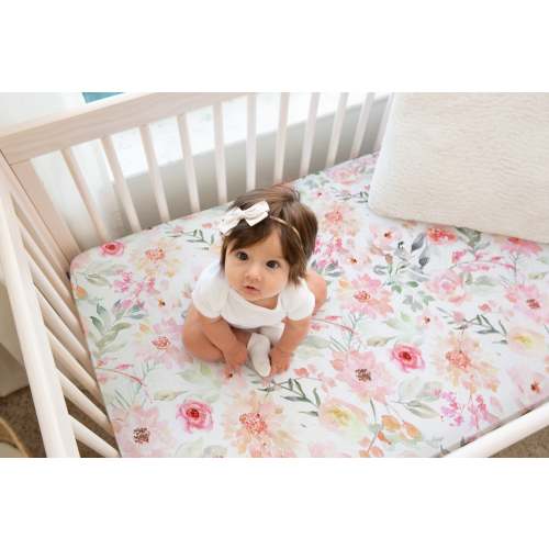 Watercolor Girl crib sheet, fitted crib sheet for girl, floral crib sheet, crib sheet toddler mattress, pink crib sheet