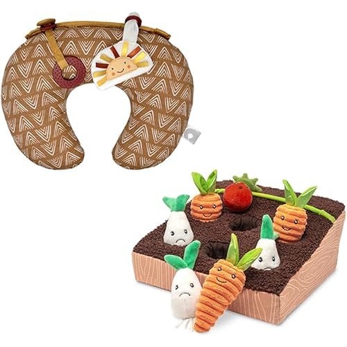 Bundle of Boppy Tummy Time Prop, Golden Sun with Arrows with Two Removable Toys + Boppy Learn and Grow Garden Toy for Baby to Toddler