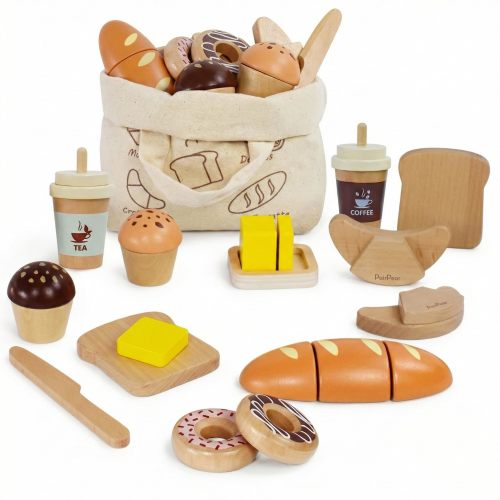 Amazon.com: PairPear Wooden Play Food for Kids Kitchen, Pretend Play Bakery Toys Food | Kids Cutting Food with Shopping Bag, Play Kitchen Accessories Grocery Store Toys Gift for Boys Girls Ages 3 4 5 +