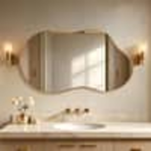 Hochwertiges 46 in. W x 26 in. H Irregular Gold Aluminum Alloy Framed Wall Mirror Asymmetrical Wall Mirror HD-MR001-L-GOD