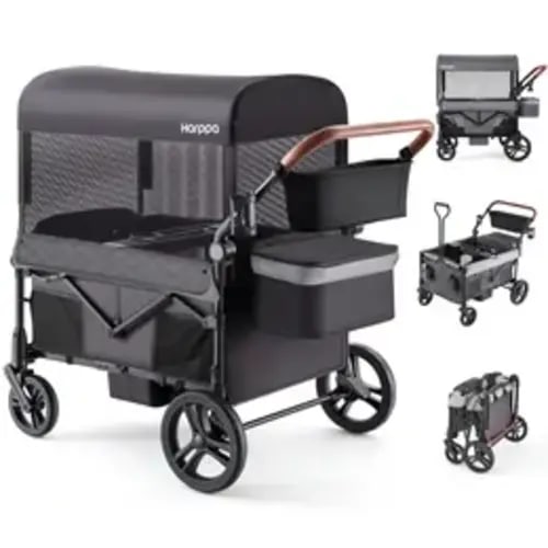 HARPPA All-Terrain Wagon Stroller for 2 with Canopy, Foldable 2-Seat Strollers for Babies, 4 Seats Wagon for Outdoor & Beach, Adjustable Push & Pull Handle, Footwell & Large Storage#tiktokshopstockup - TikTok Shop
