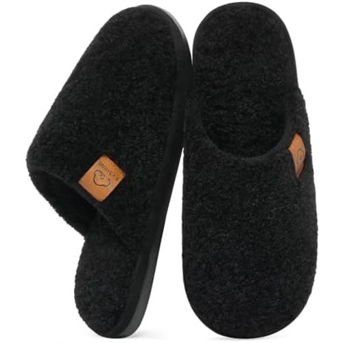 Evshine Women's Fuzzy Slip-on Slippers Comfy Lightweight Indoor House Scuff Slippers Closed Toe Soft Memory Foam Shoes